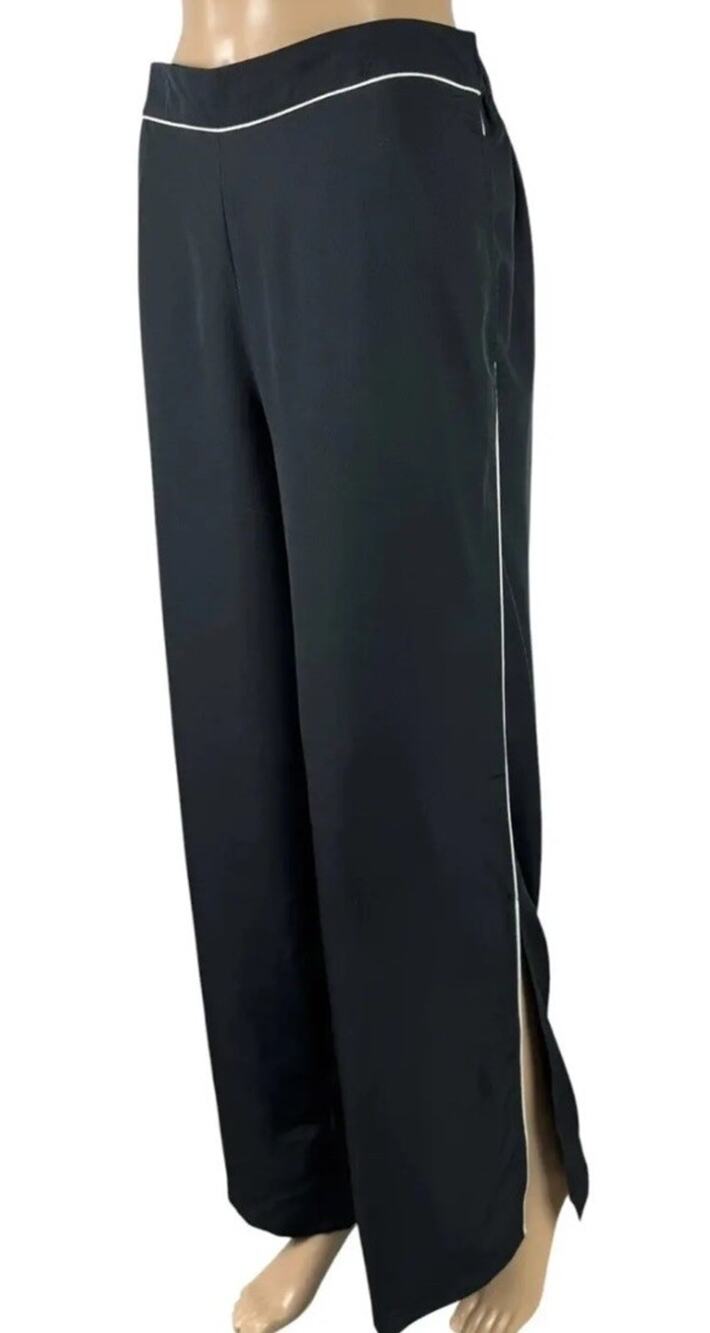 Jason Wu Black White Pinstripe Satin Wide Split Leg Pull Up Trouser Pant Sz L